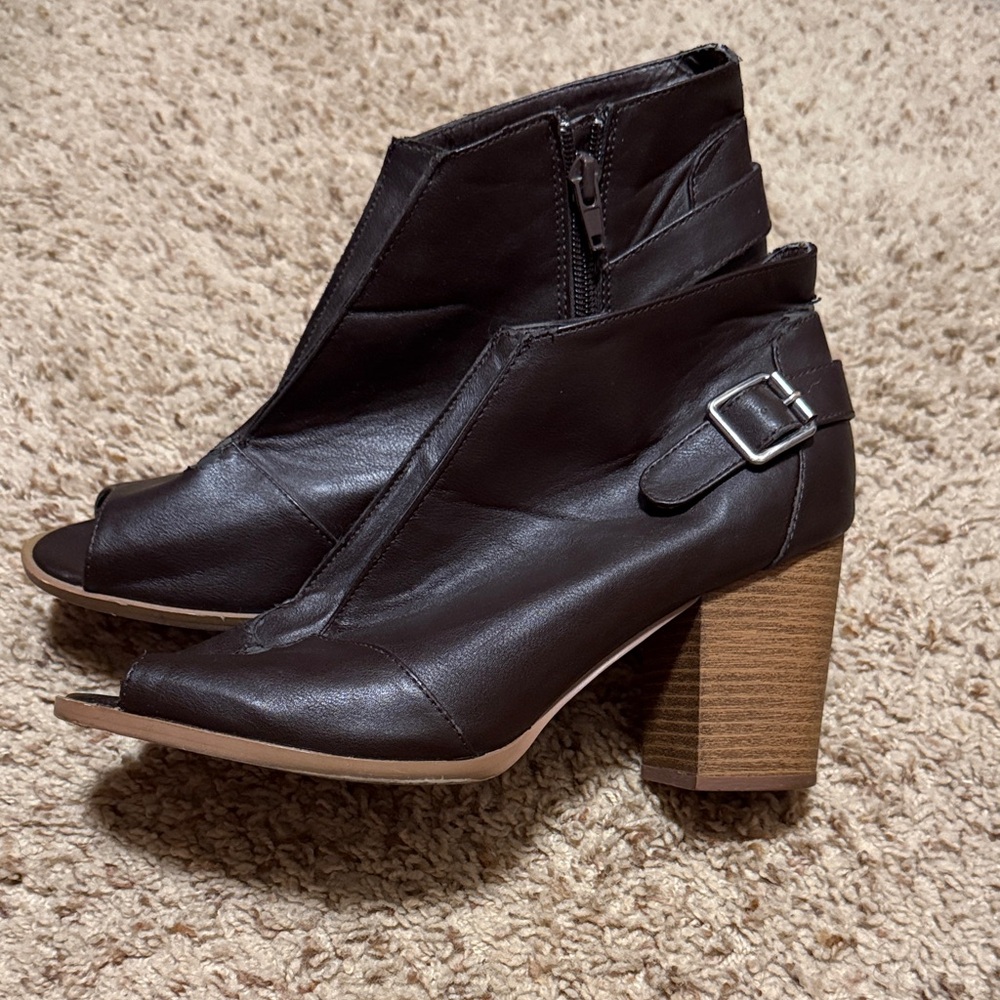 Lane Bryant Dark Brown Peep-Toe Heeled Boots